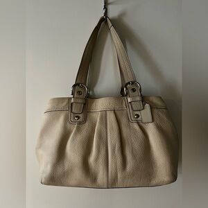 Coach Soho Bone Cream Pebbled Leather Tote Bag with Nickel Hardware